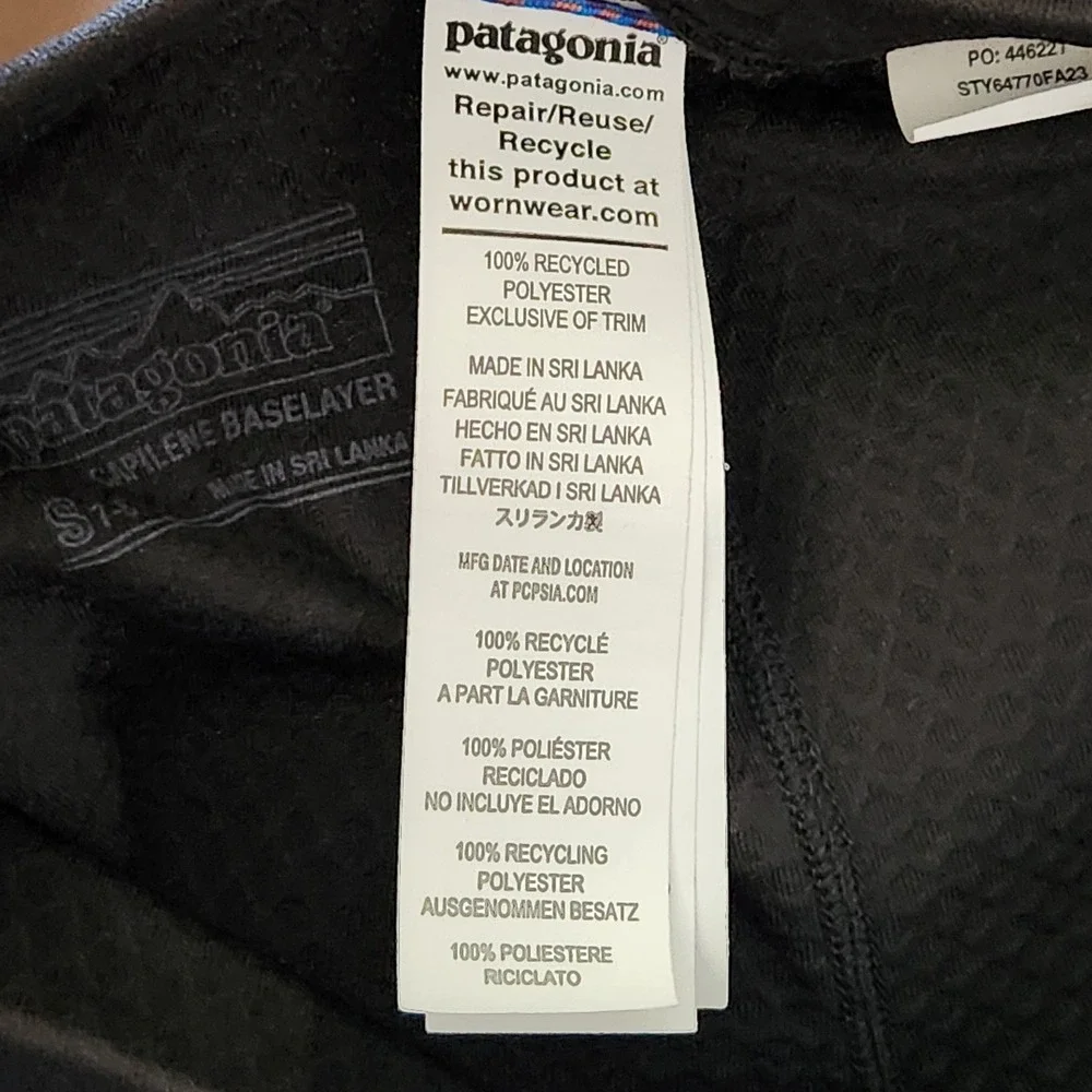 Patagonia Capilene Baselayer Bottoms Kids Small 7-8 Black Midweight 64770